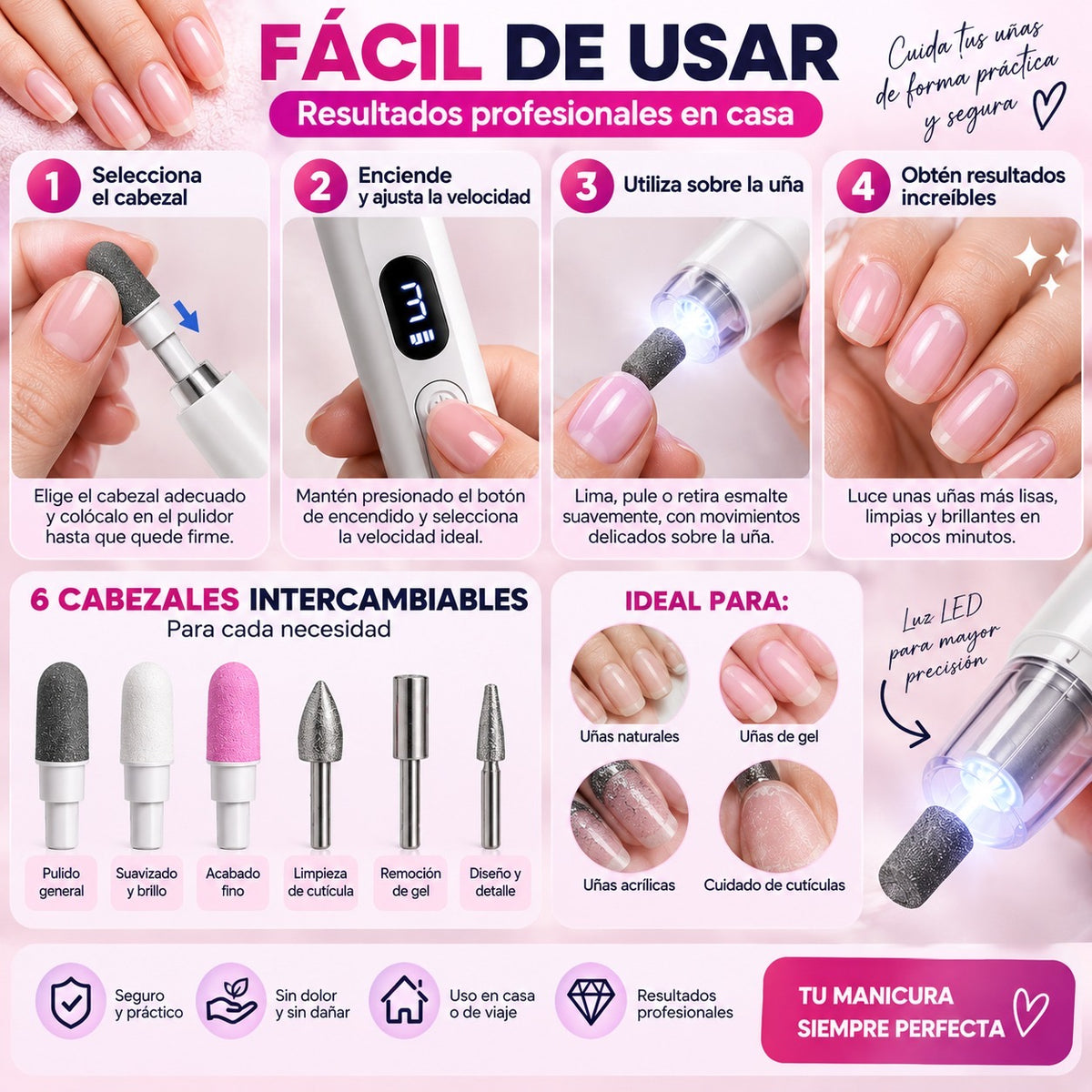 Pulidor de Uñas Eléctrico 2 en 1 con Luz · vista 2