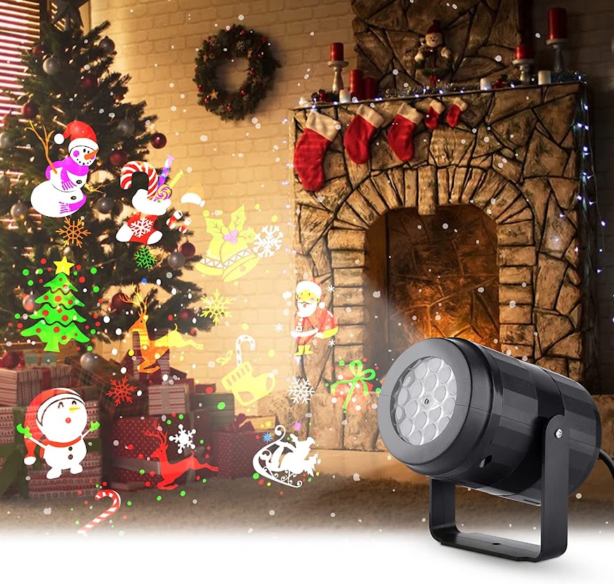 Proyector LED navideño y ejemplo de decoración interior